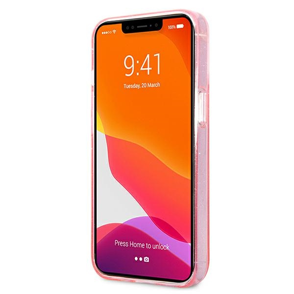 Pouzdro KARL LAGERFELD Apple iPhone 13 Pro Max Glitter Karl`s Head Pink Hardcase